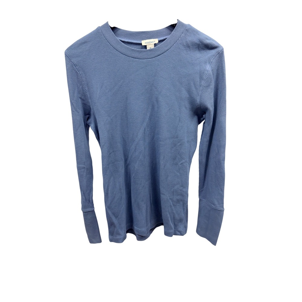 NWOT Sundance Catalog Long Sleeve Blue Crewneck Waffle Knit Thermal Tee $58 M